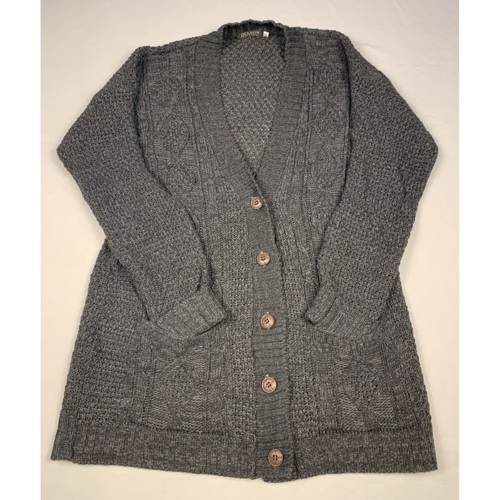 Remel‎ Womens XXL Gray Knit Cardigan Sweater Button Front Long Sleeve Cozy